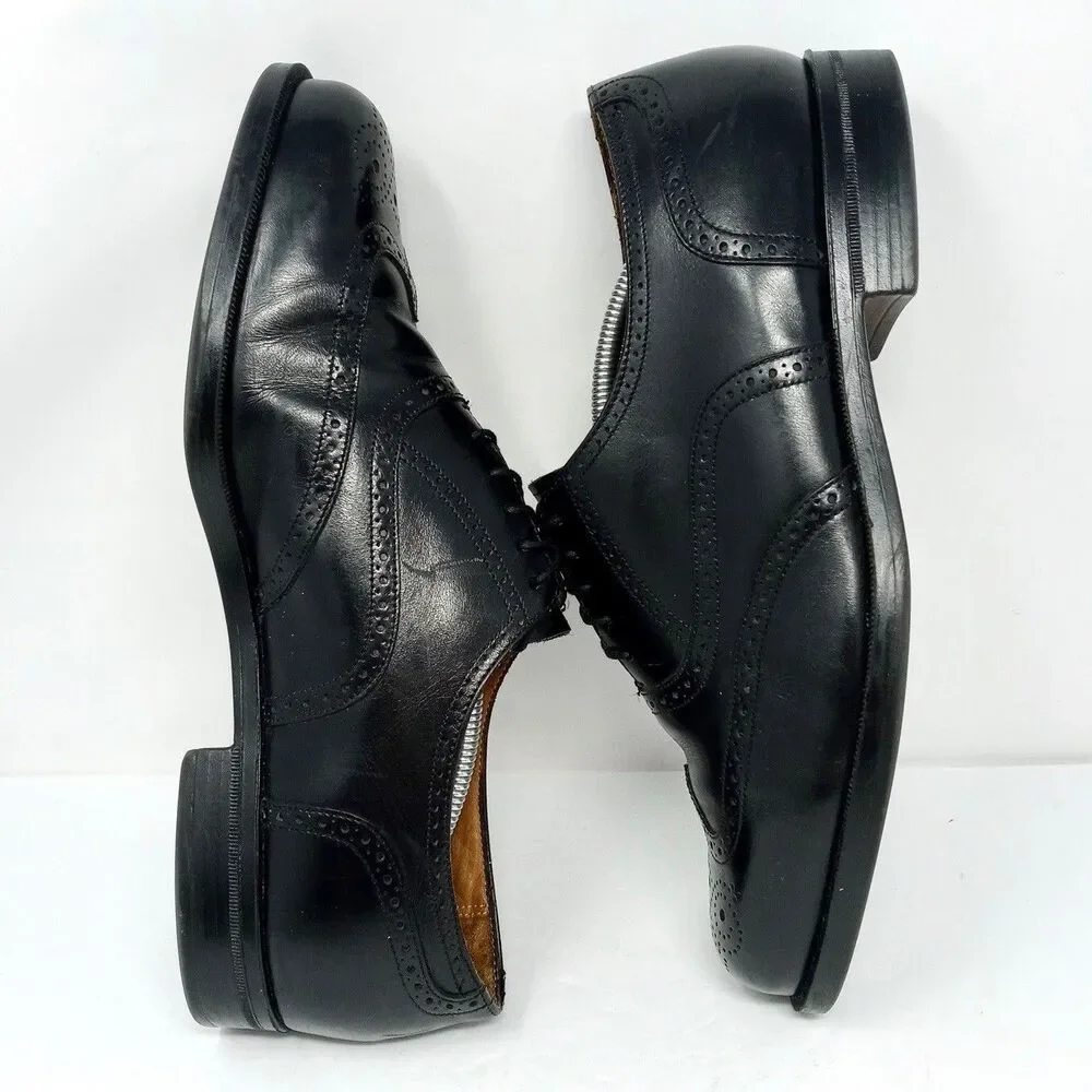 Florsheim Comfortech Wingtip Oxford Shoes Size 10 Made in USA Black Leather